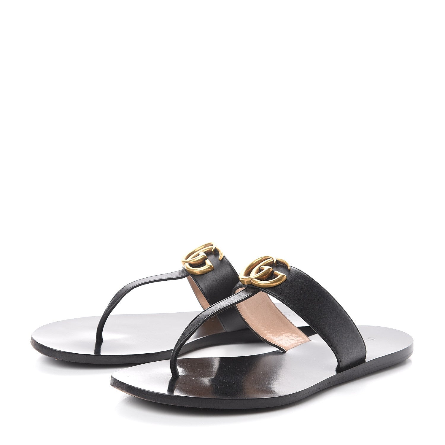 Gucci Calfskin GG Marmont Thong Sandals 38.5 Black 3 of 7