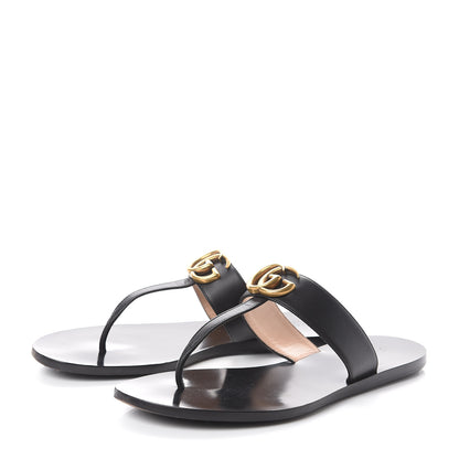 Gucci Calfskin GG Marmont Thong Sandals 38.5 Black 3 of 7