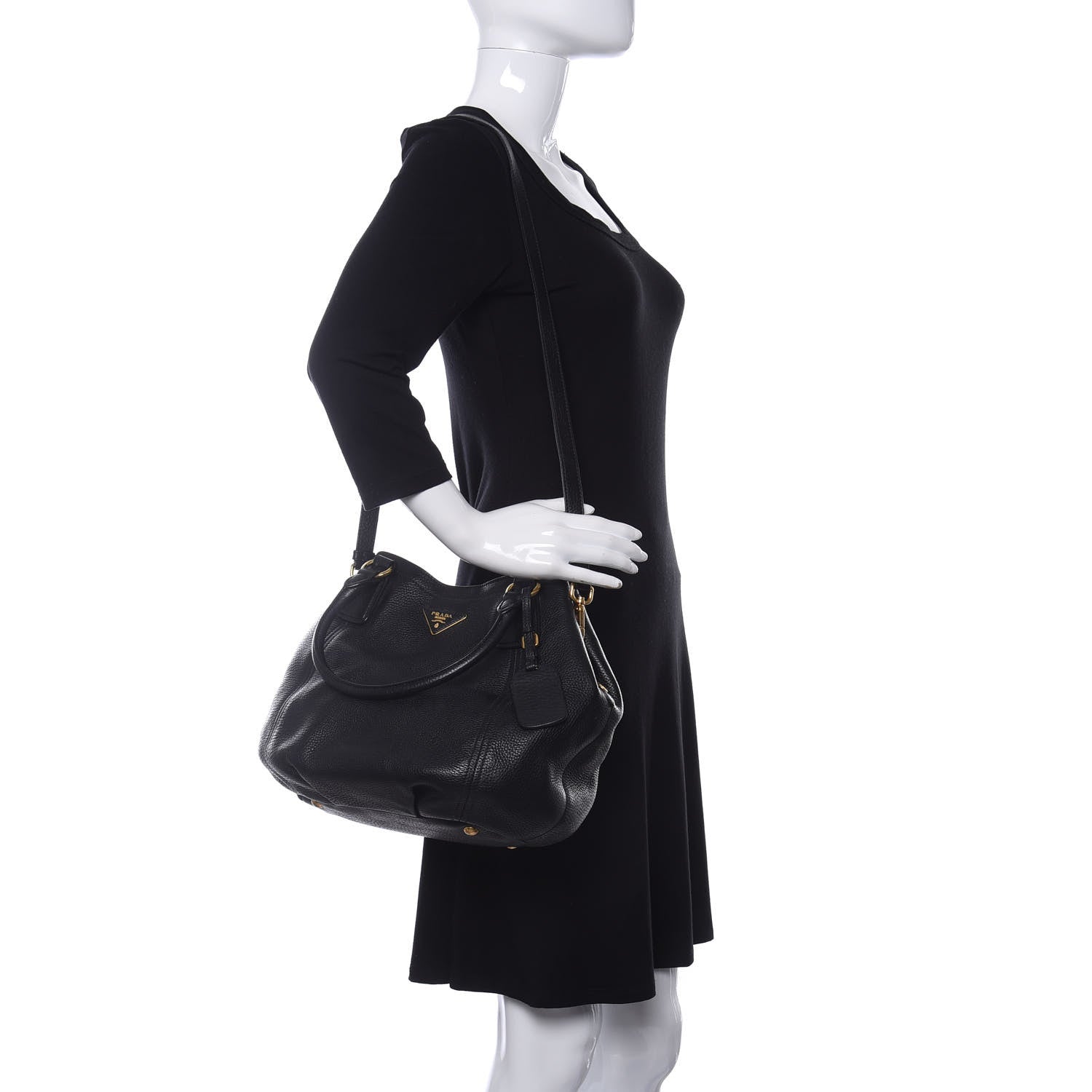 Prada Vitello Daino Shoulder Bag Black 2 of 13
