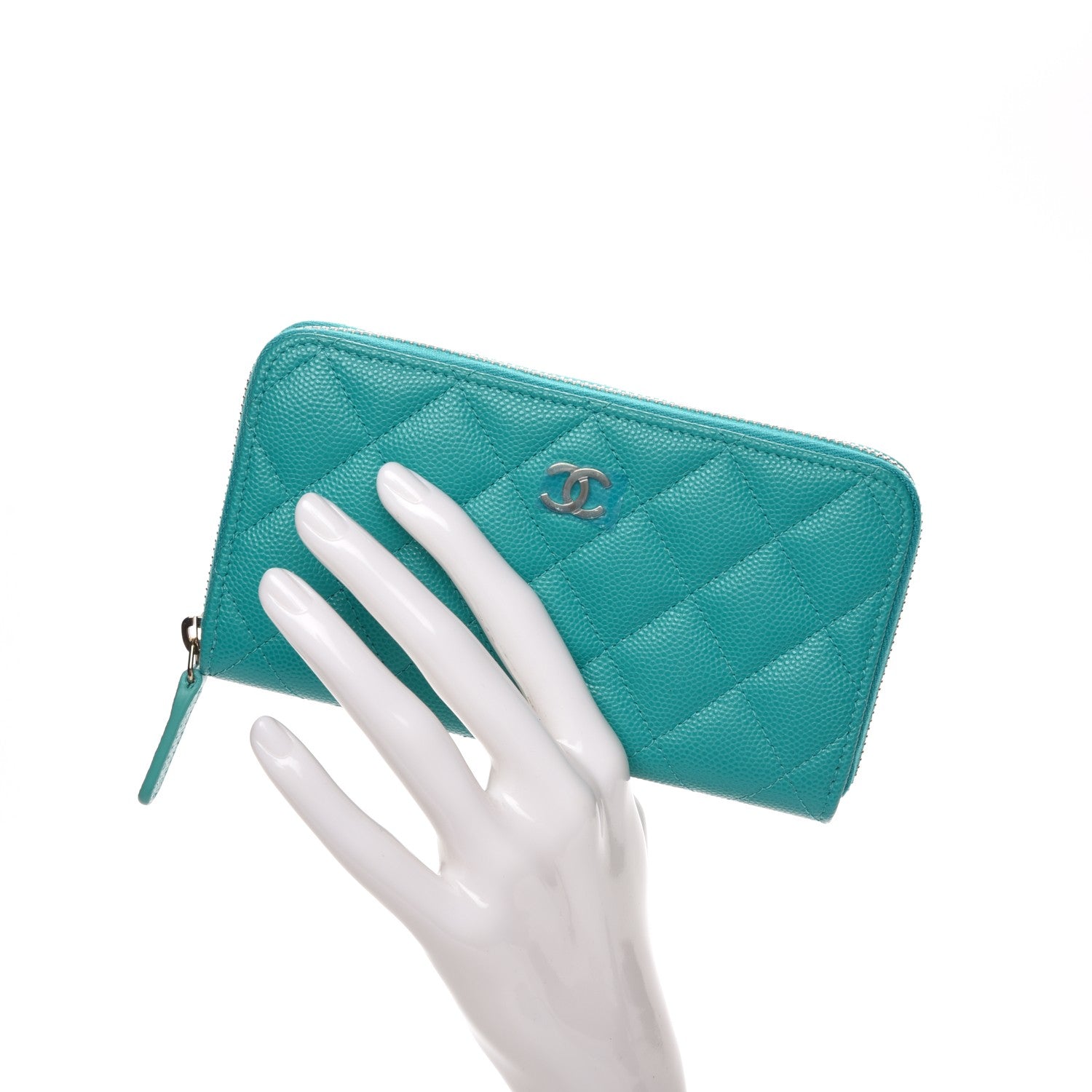 Chanel Caviar Quilted Small Zip Around Wallet Turquoise 2 of 9