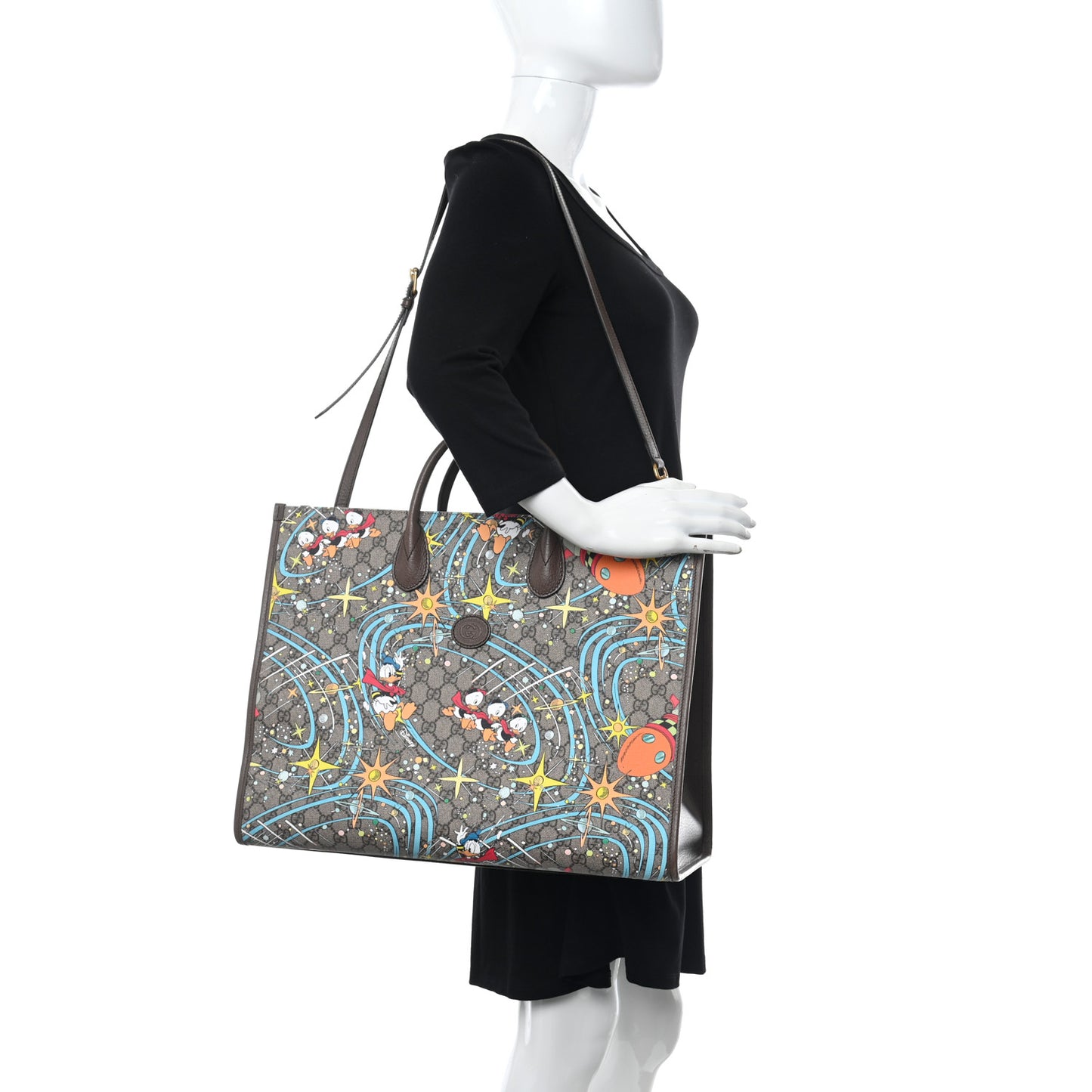 X DISNEY GG Supreme Monogram Donald Duck Retro Interlocking G Shopping Tote Beige Multicolor New Acero