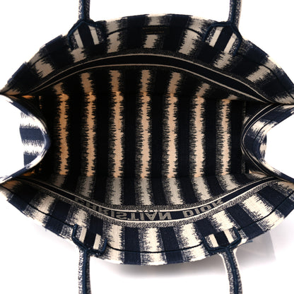 Christian Dior Canvas Embroidered Large Striped Book Tote Navy 5 of 13