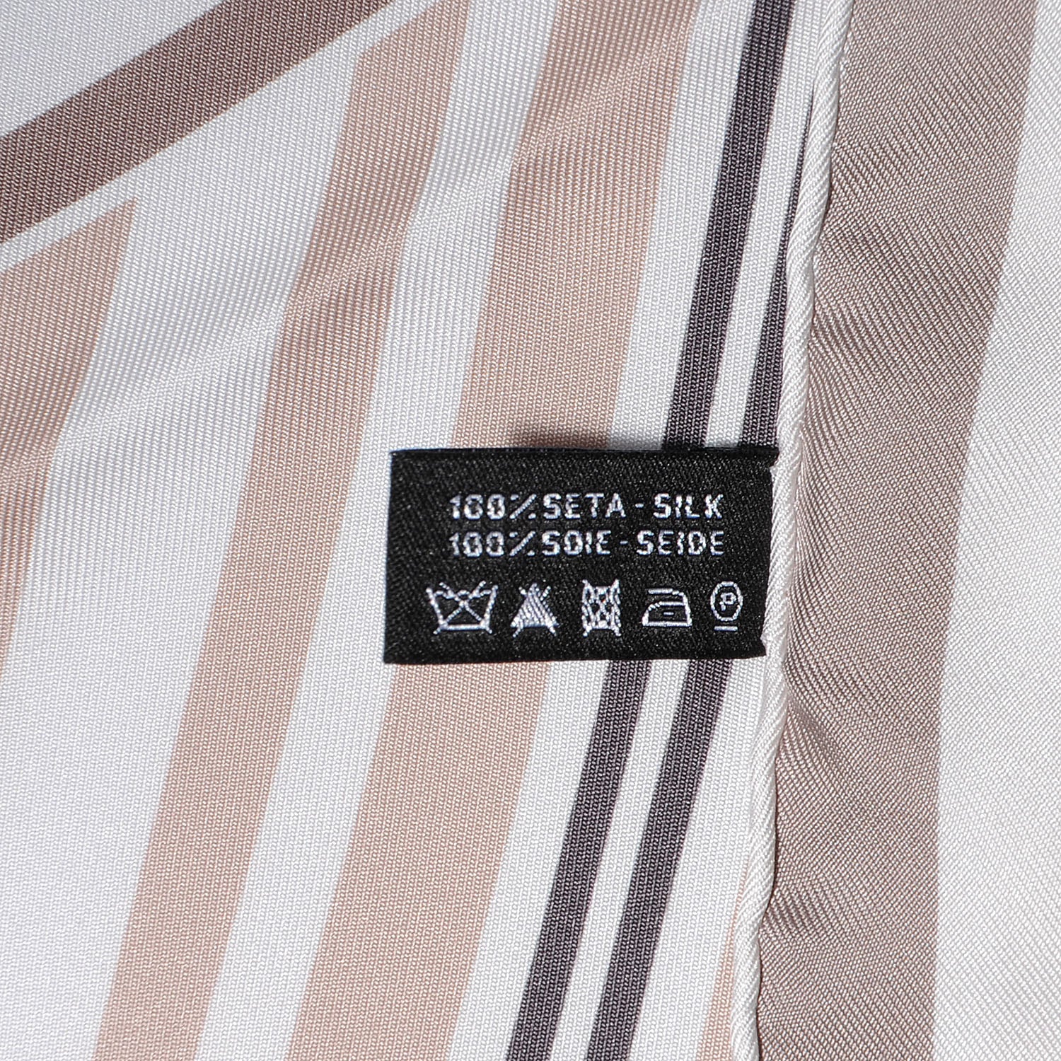 Chanel Silk Camellia Stripe CC Scarf Beige 5 of 5