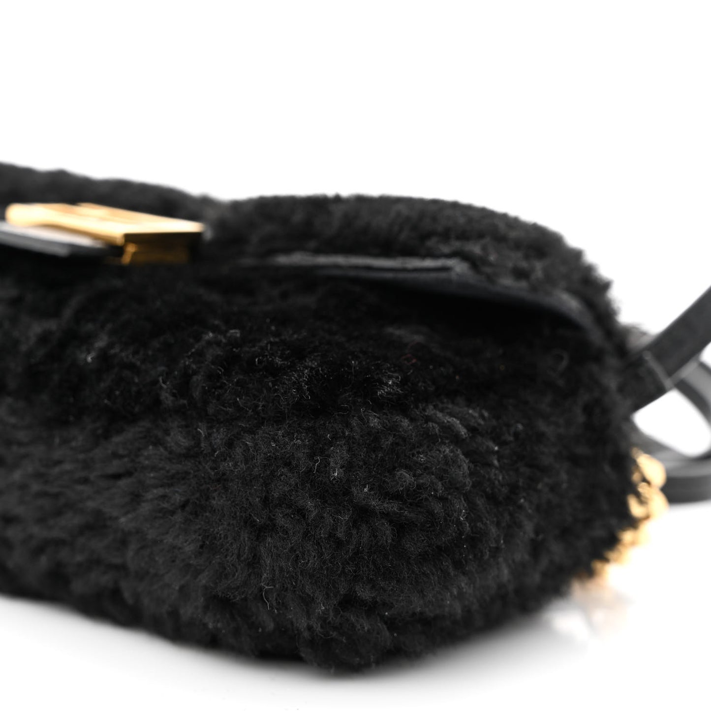 Shearling Shiny Nappa Micro Baguette Black