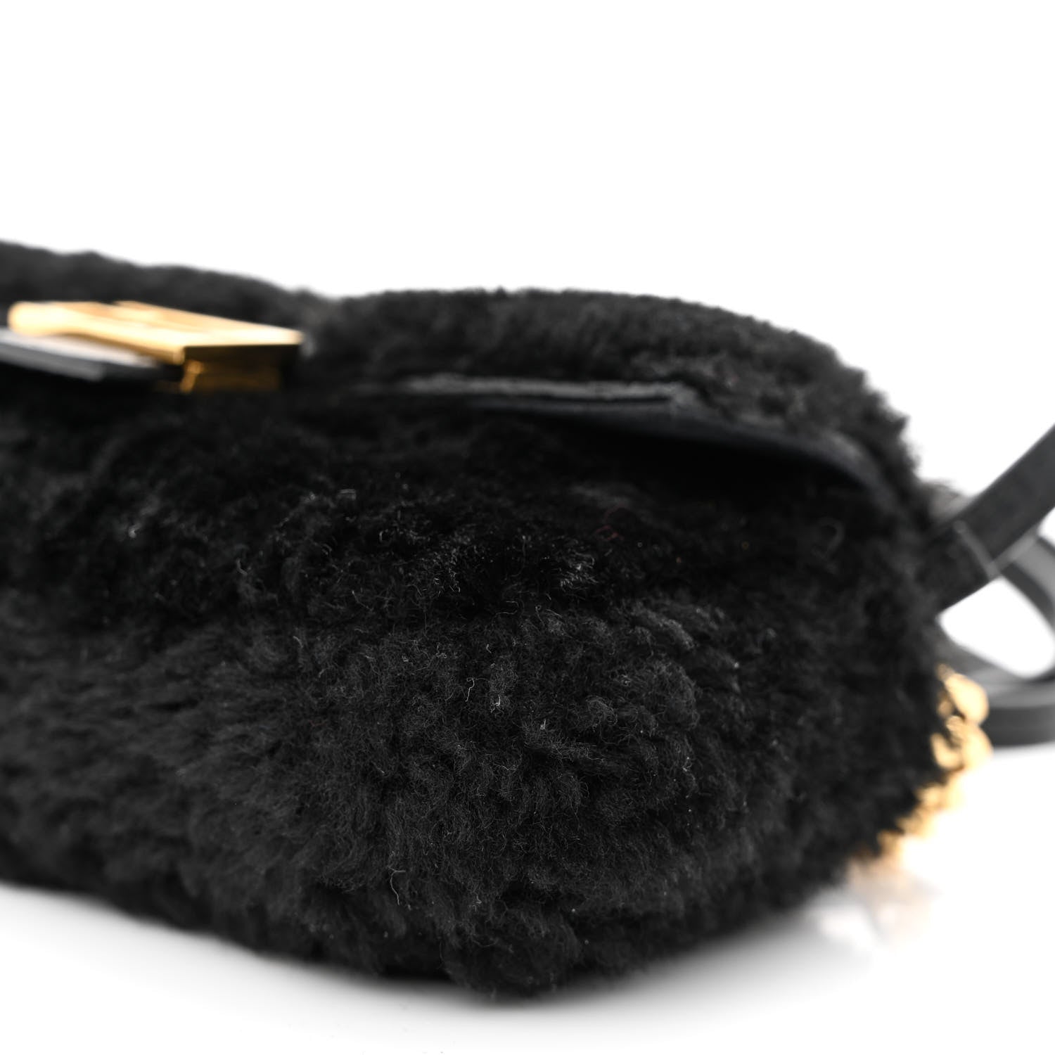 Fendi Shearling Shiny Nappa Micro Baguette Black 11 of 13