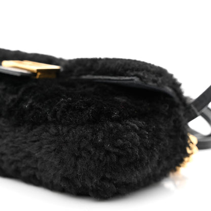 Fendi Shearling Shiny Nappa Micro Baguette Black 11 of 13