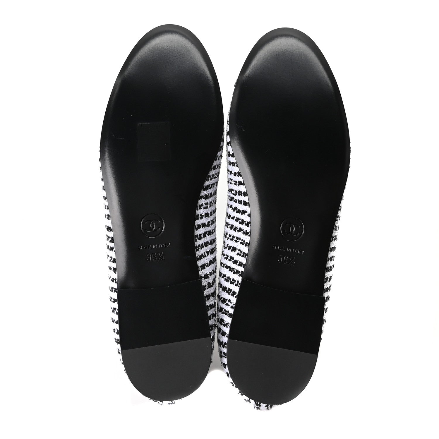 Chanel Tweed Sequin Grosgrain Cap Toe Ballerina Flats 36.5 Black White 6 of 10
