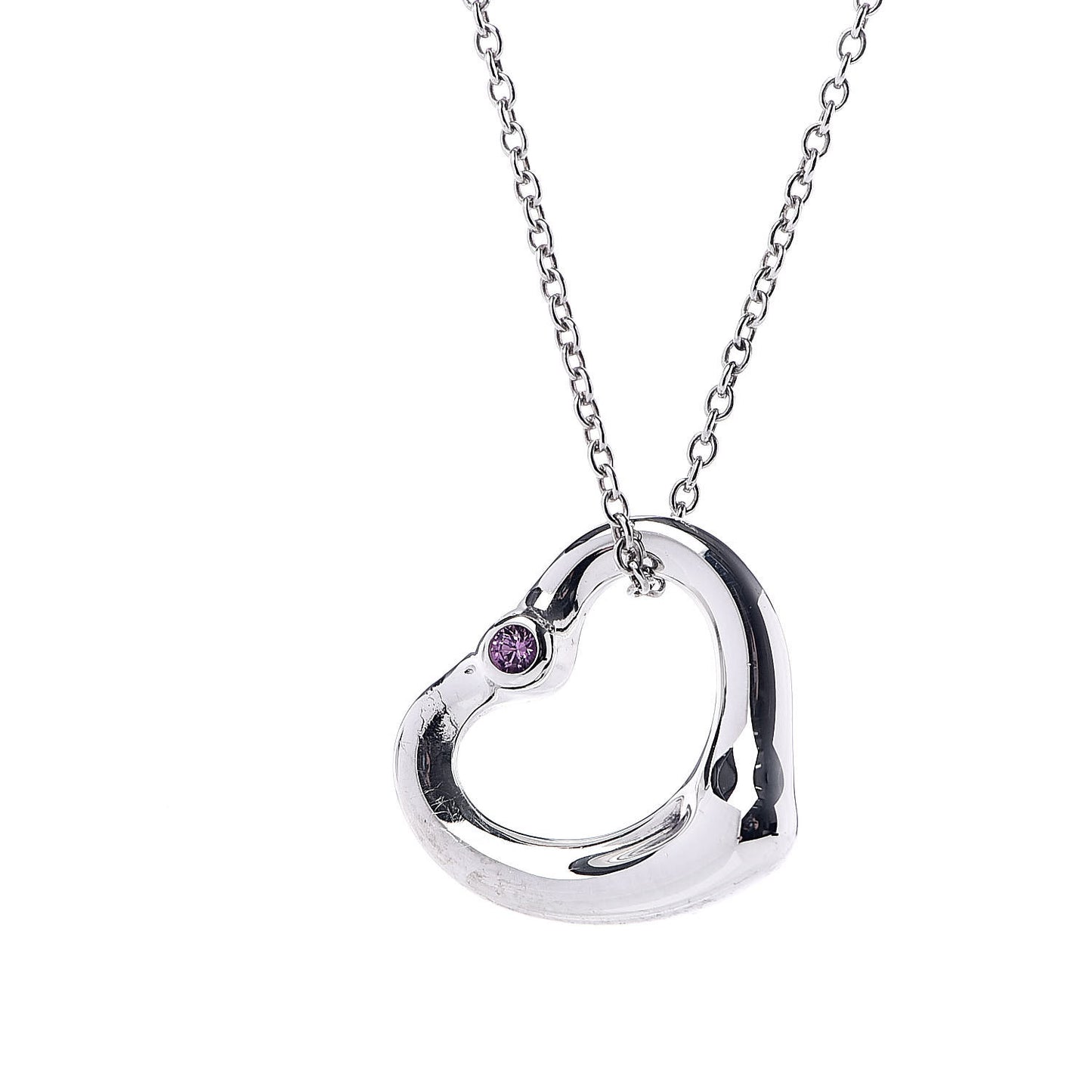 Sterling Silver Pink Sapphire Elsa Peretti 16mm Open Heart Pendant Necklace