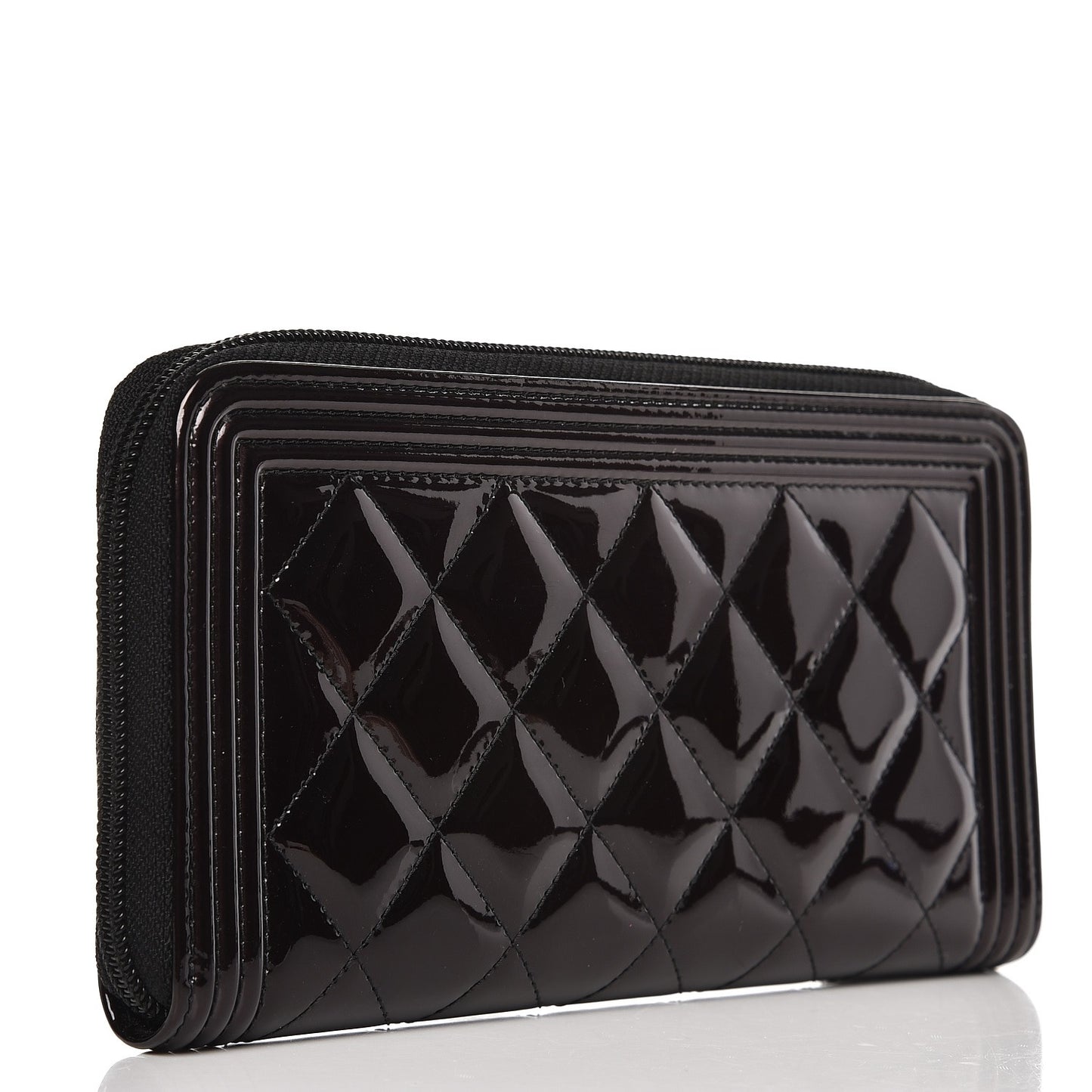 Patent Quilted Boy Zip Around Wallet Burgundy