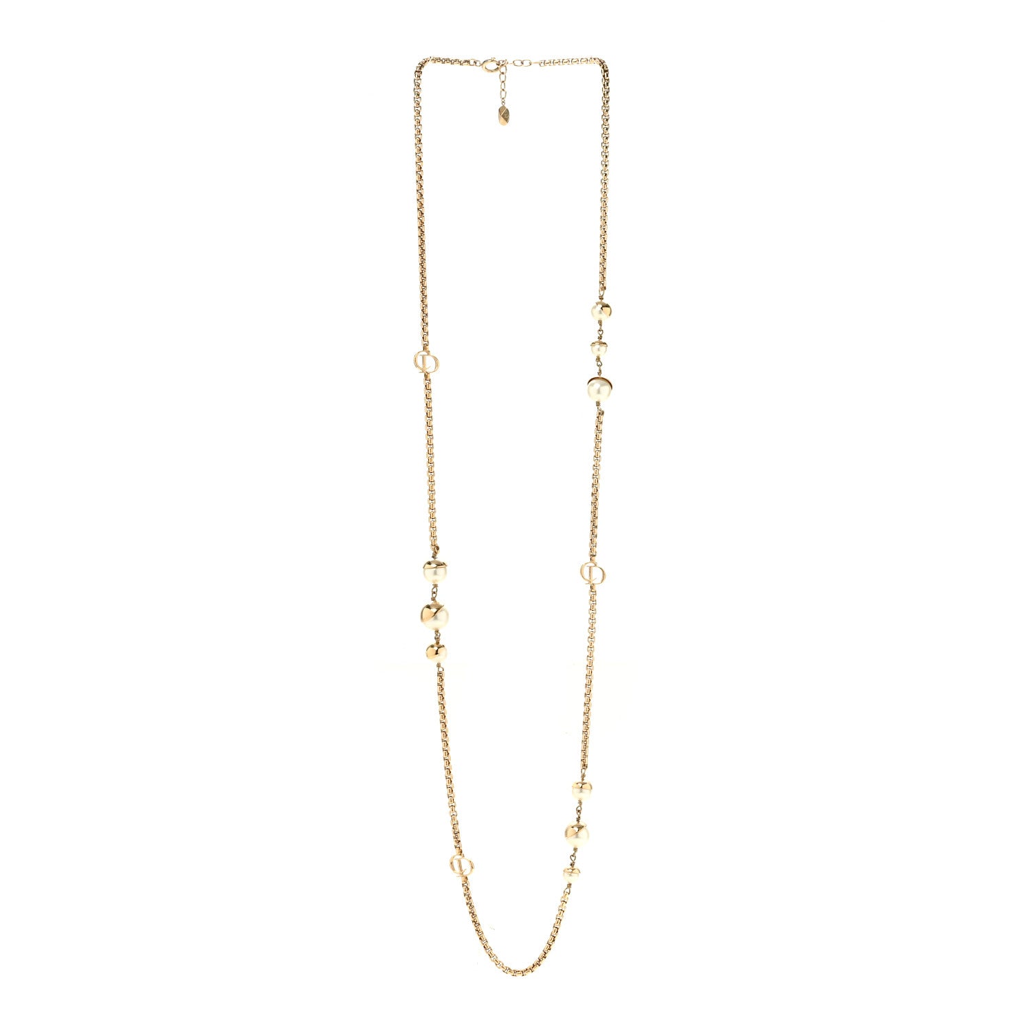 Christian Dior Metal Crystal Pearl CD Necklace Gold 3 of 5