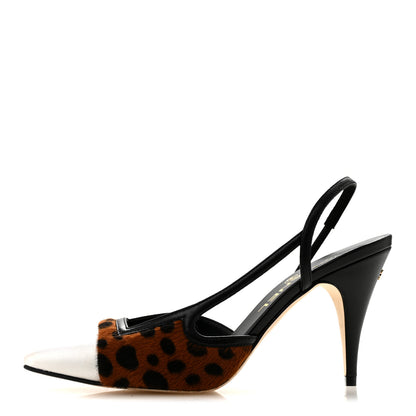Chanel Lambskin Mixed Fibers Cap Toe CC Slingback Flats 36.5 Brown Black White 1 of 10
