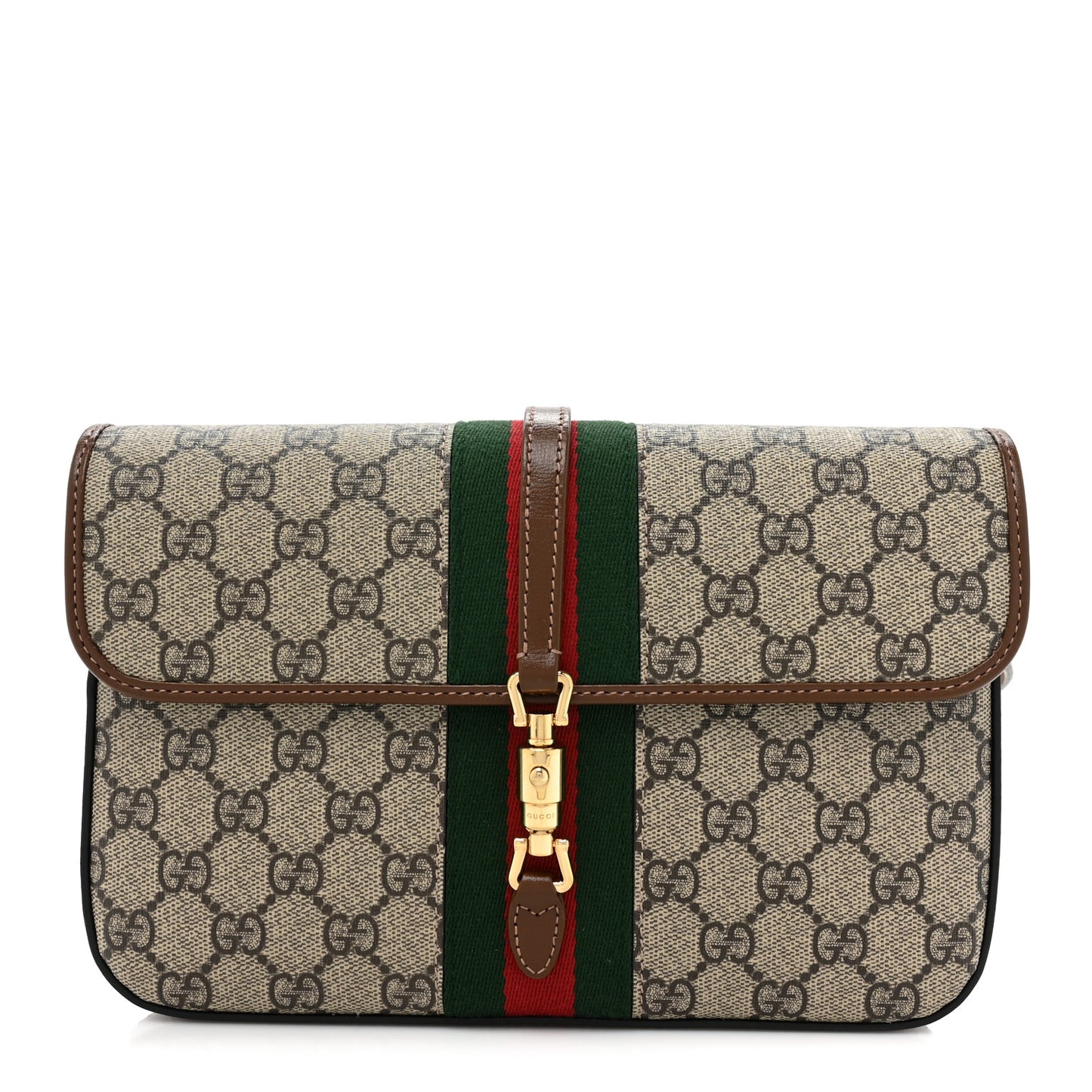 GG Supreme Monogram Azalea Calfskin Web Jackie 1961 Belt Bag 90 36 Beige Ebony Brown Sugar