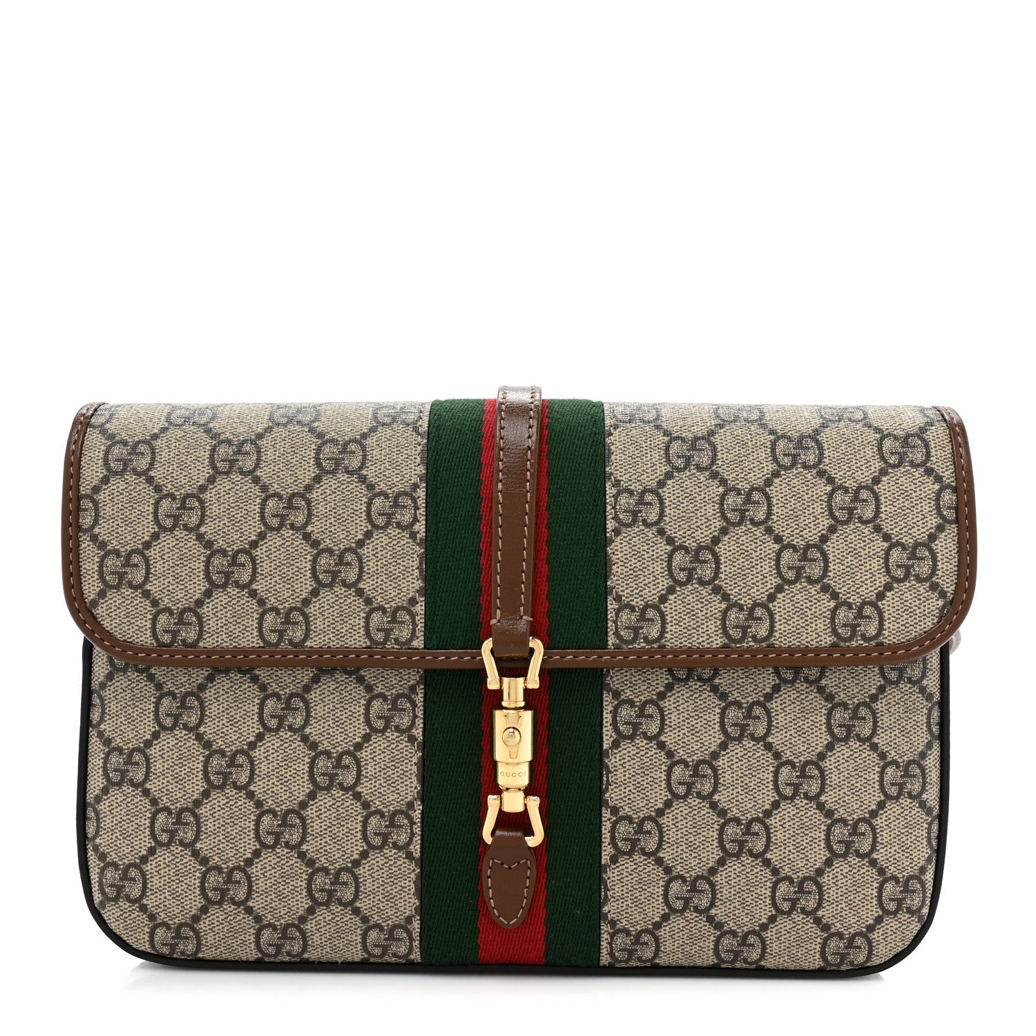 Gucci GG Supreme Monogram Azalea Calfskin Web Jackie 1961 Belt Bag 90 36 Beige Ebony Brown Sugar 1 of 10