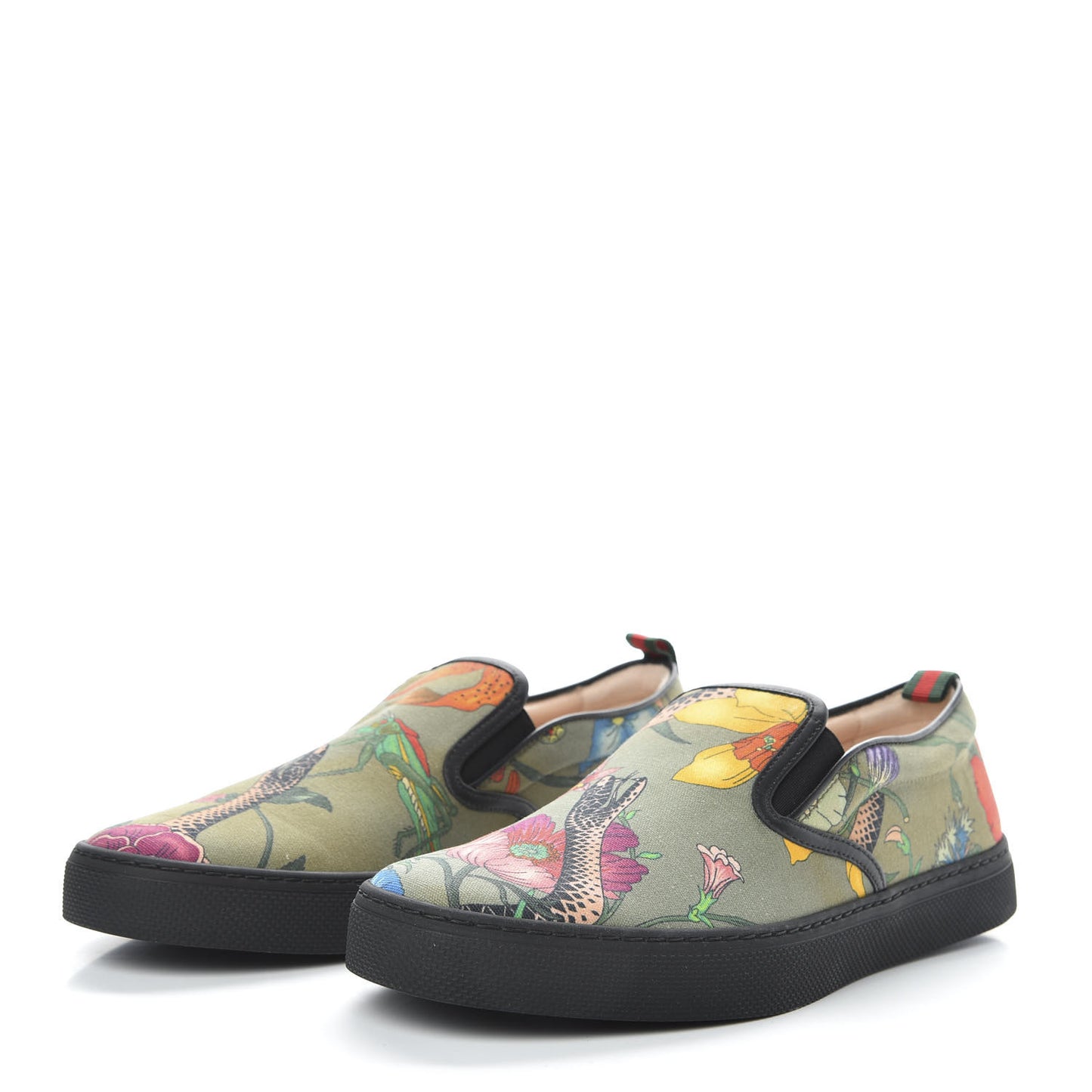 Canvas Miro Soft Calfskin Web Floral Snake Print Mens Dublin Slip On Sneakers 8 Militare Multicolor Black