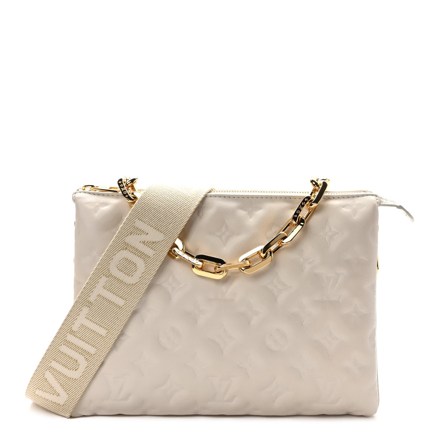 Louis Vuitton Lambskin Embossed Monogram Coussin PM Beige Cream 1 of 8