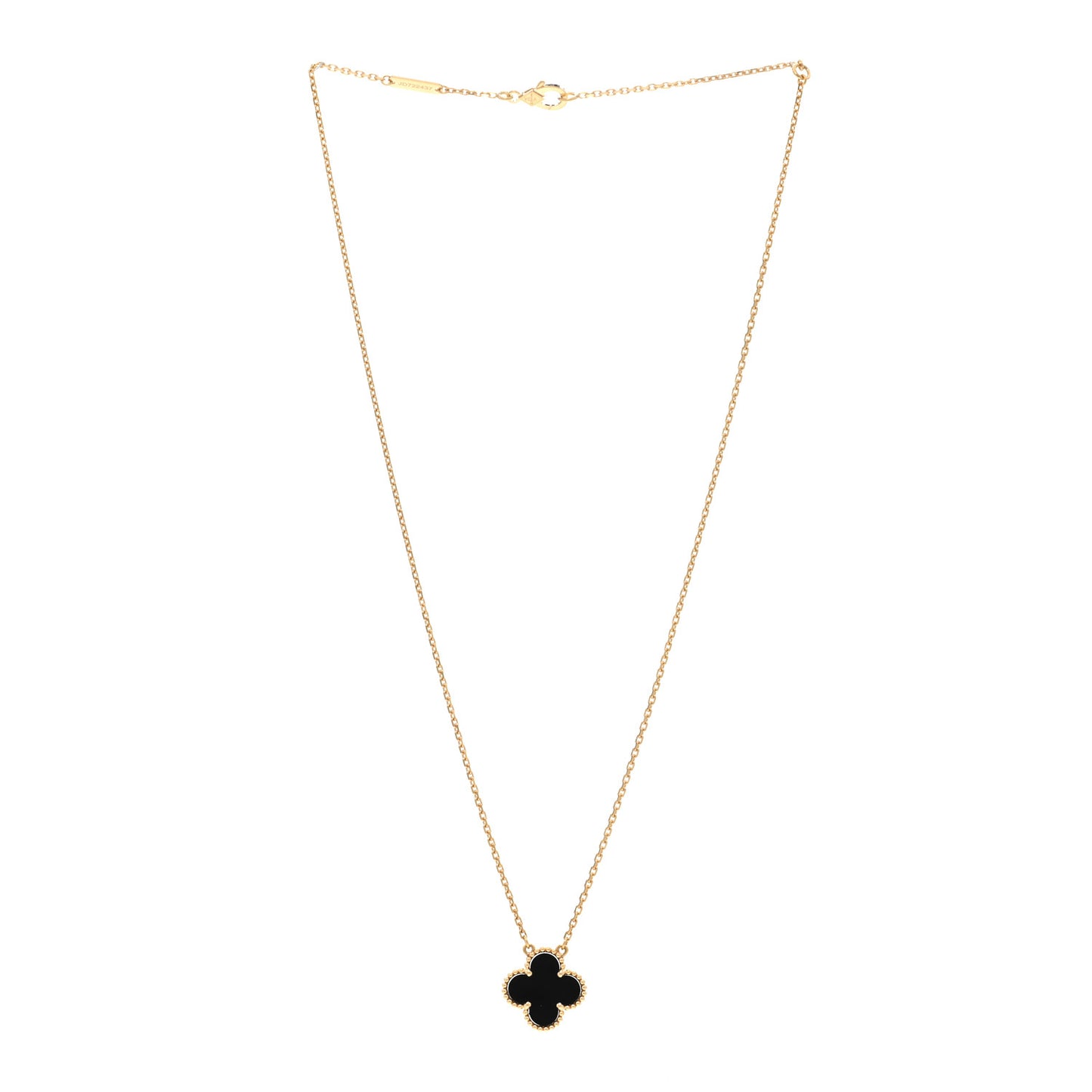 18K Yellow Gold Black Onyx Vintage Alhambra Pendant Necklace