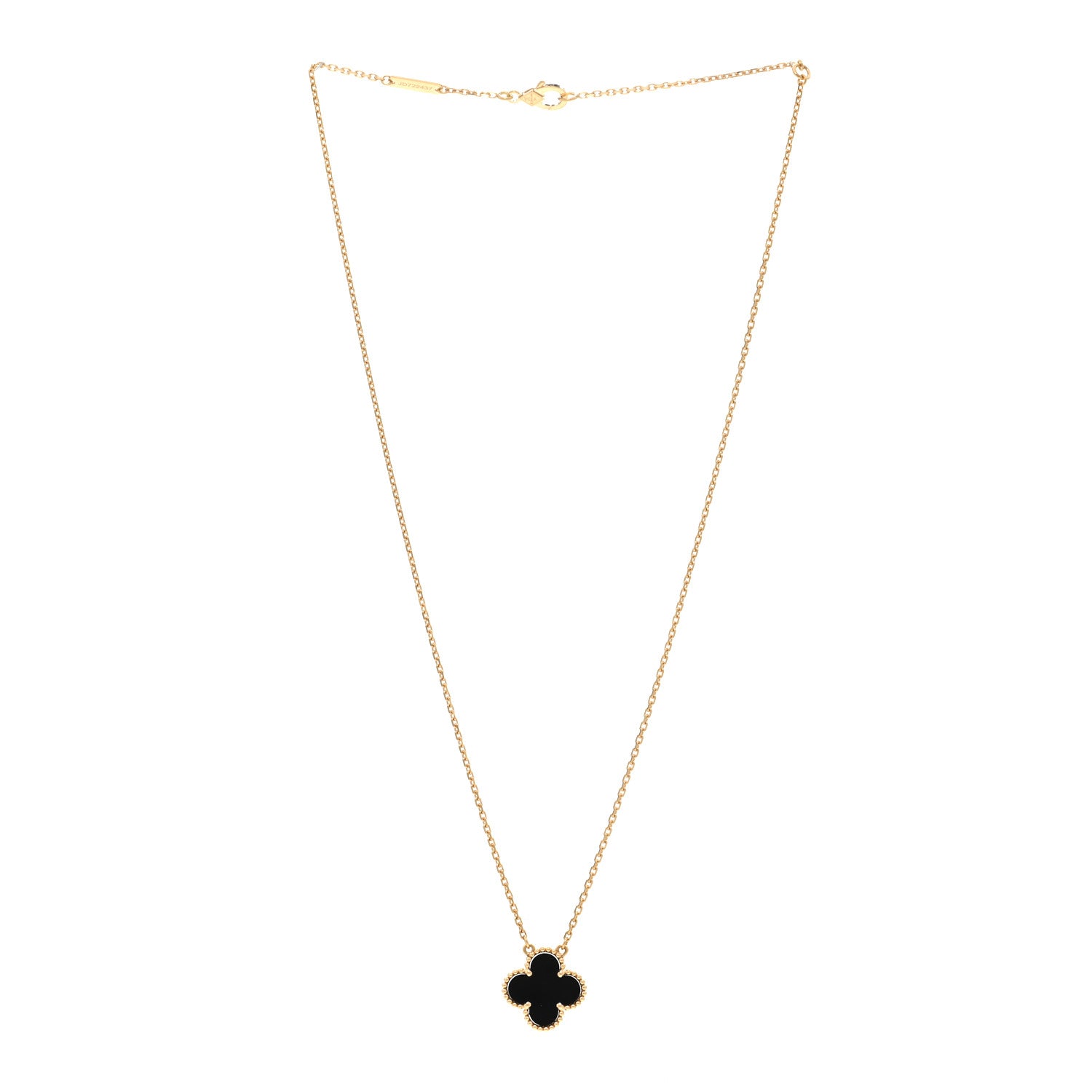 Van Cleef & Arpels 18K Yellow Gold Black Onyx Vintage Alhambra Pendant Necklace 3 of 6