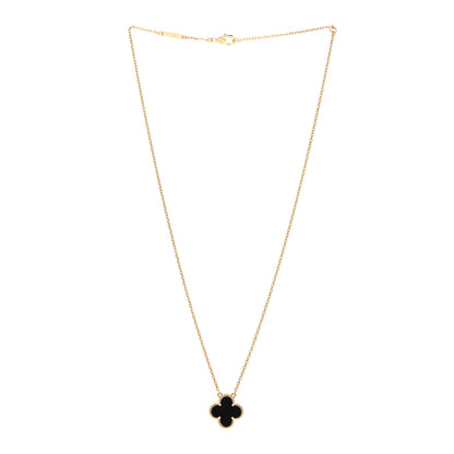 Van Cleef & Arpels 18K Yellow Gold Black Onyx Vintage Alhambra Pendant Necklace 3 of 6