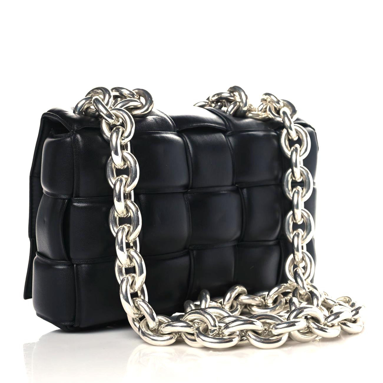 Lambskin Maxi Intrecciato Padded Chain Cassette Crossbody Bag Black