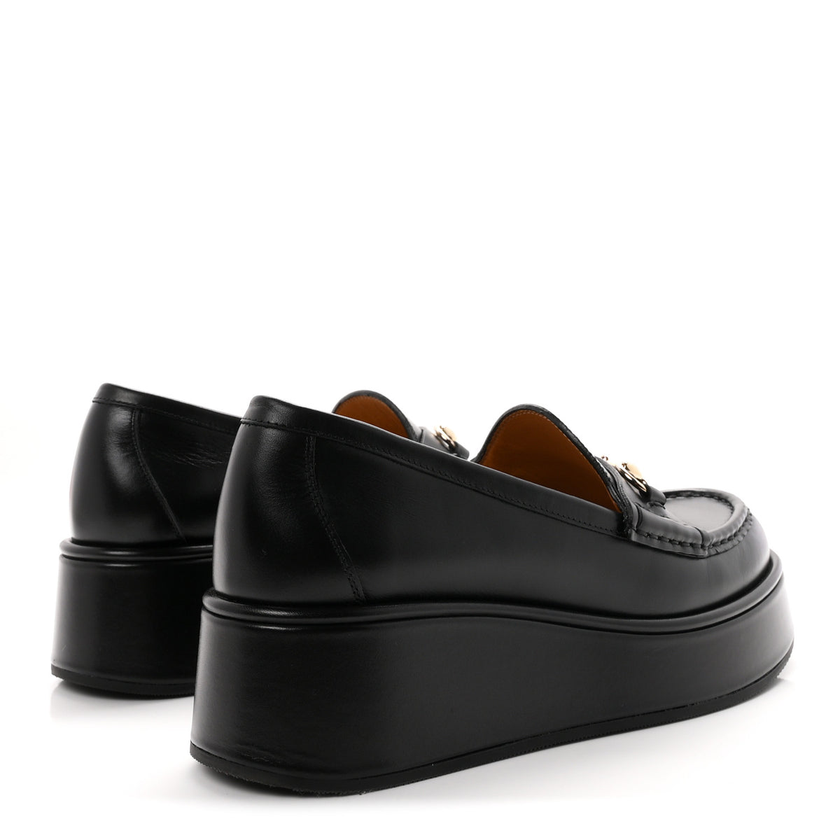Kama Calfskin Horsebit Womens Wedge Platform Loafers 38.5 Black