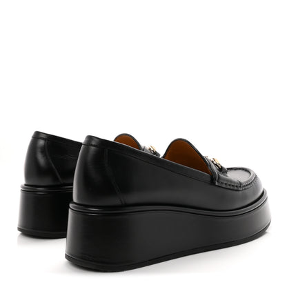 Gucci Kama Calfskin Horsebit Womens Wedge Platform Loafers 38.5 Black 4 of 10