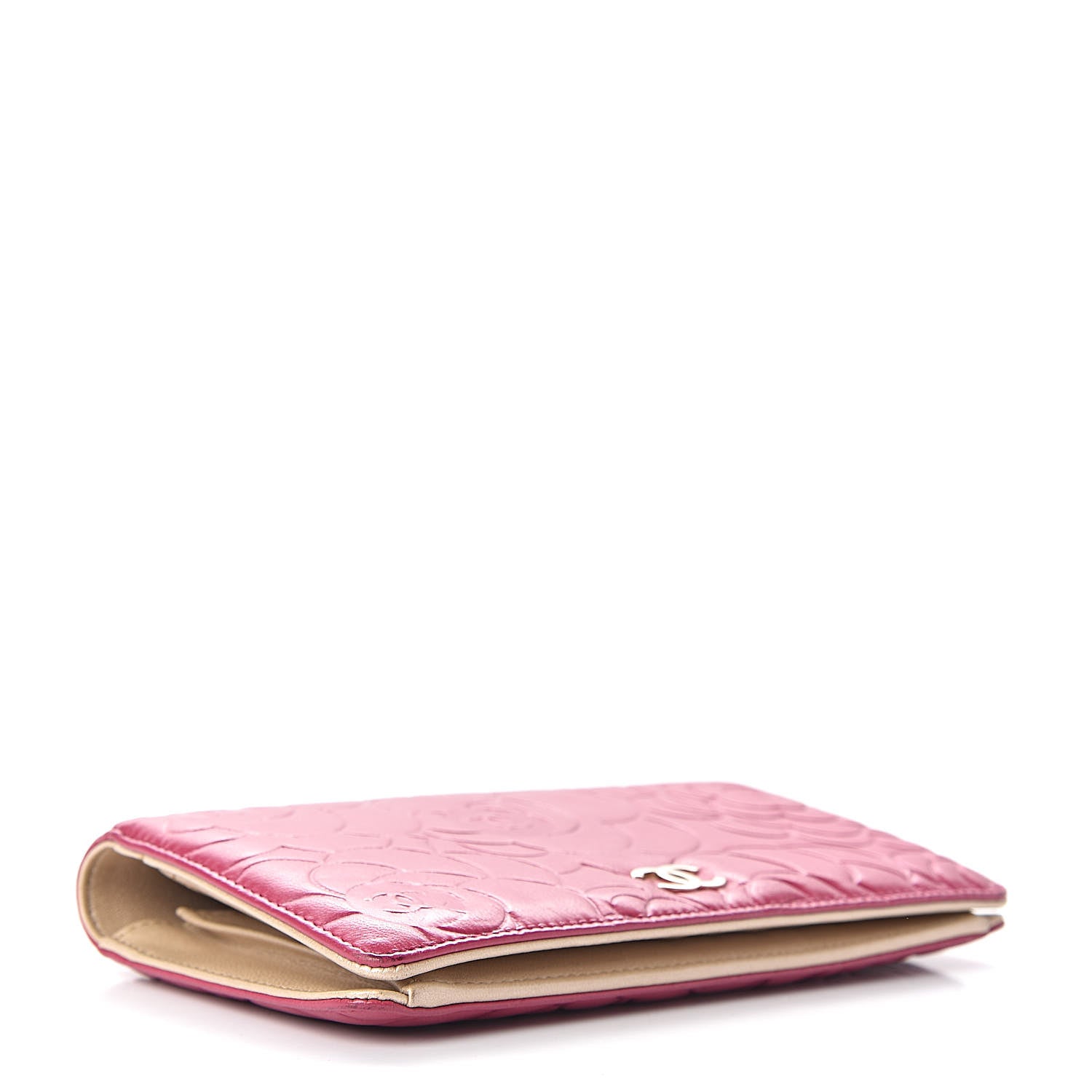 Chanel Lambskin Camellia Embossed Yen Wallet Fuchsia 4 of 12