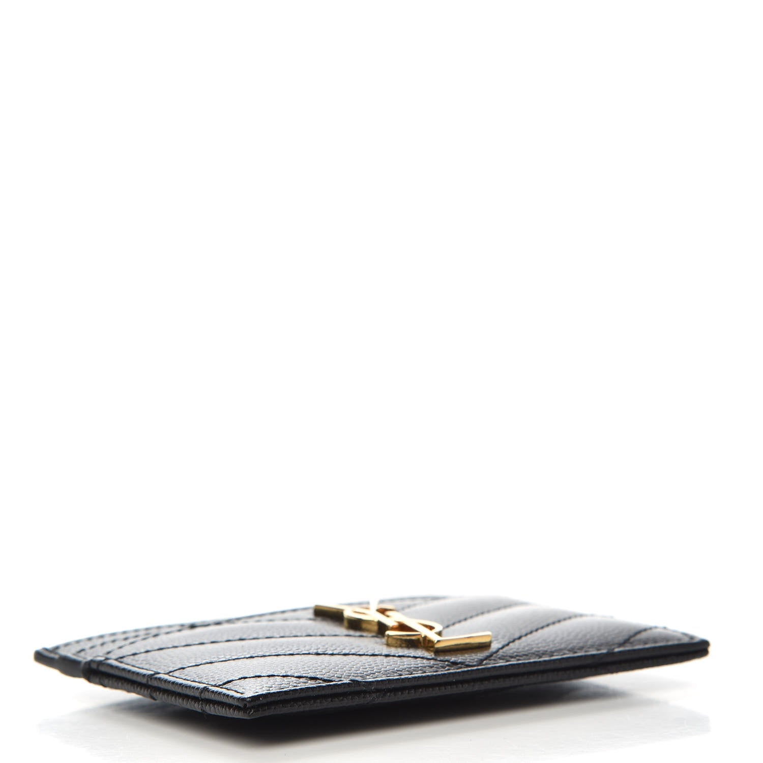Saint Laurent Grain De Poudre Matelasse Chevron Monogram Credit Card Case Black 4 of 6