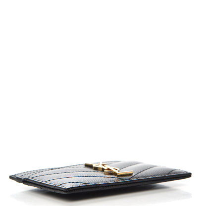 Saint Laurent Grain De Poudre Matelasse Chevron Monogram Credit Card Case Black 4 of 6