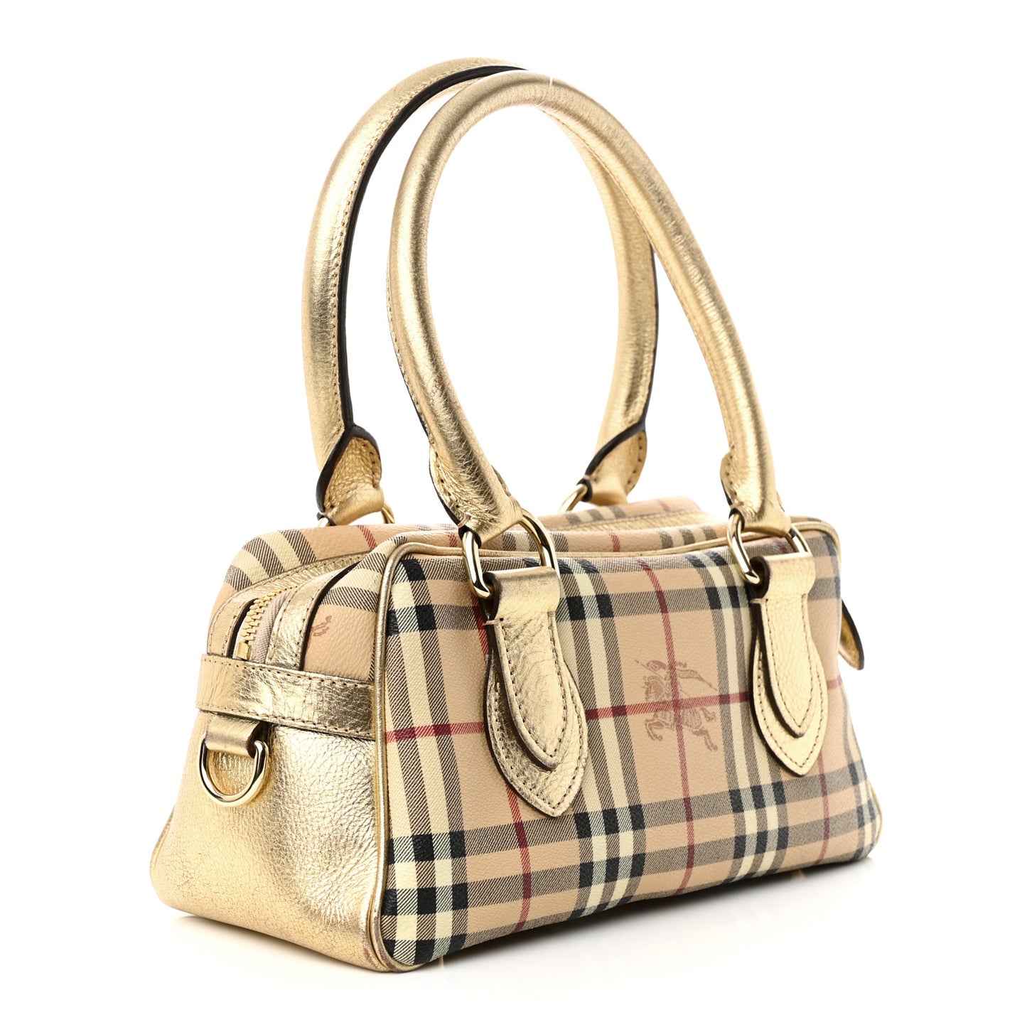 Metallic Calfskin Haymarket Check Bennett Satchel Gold