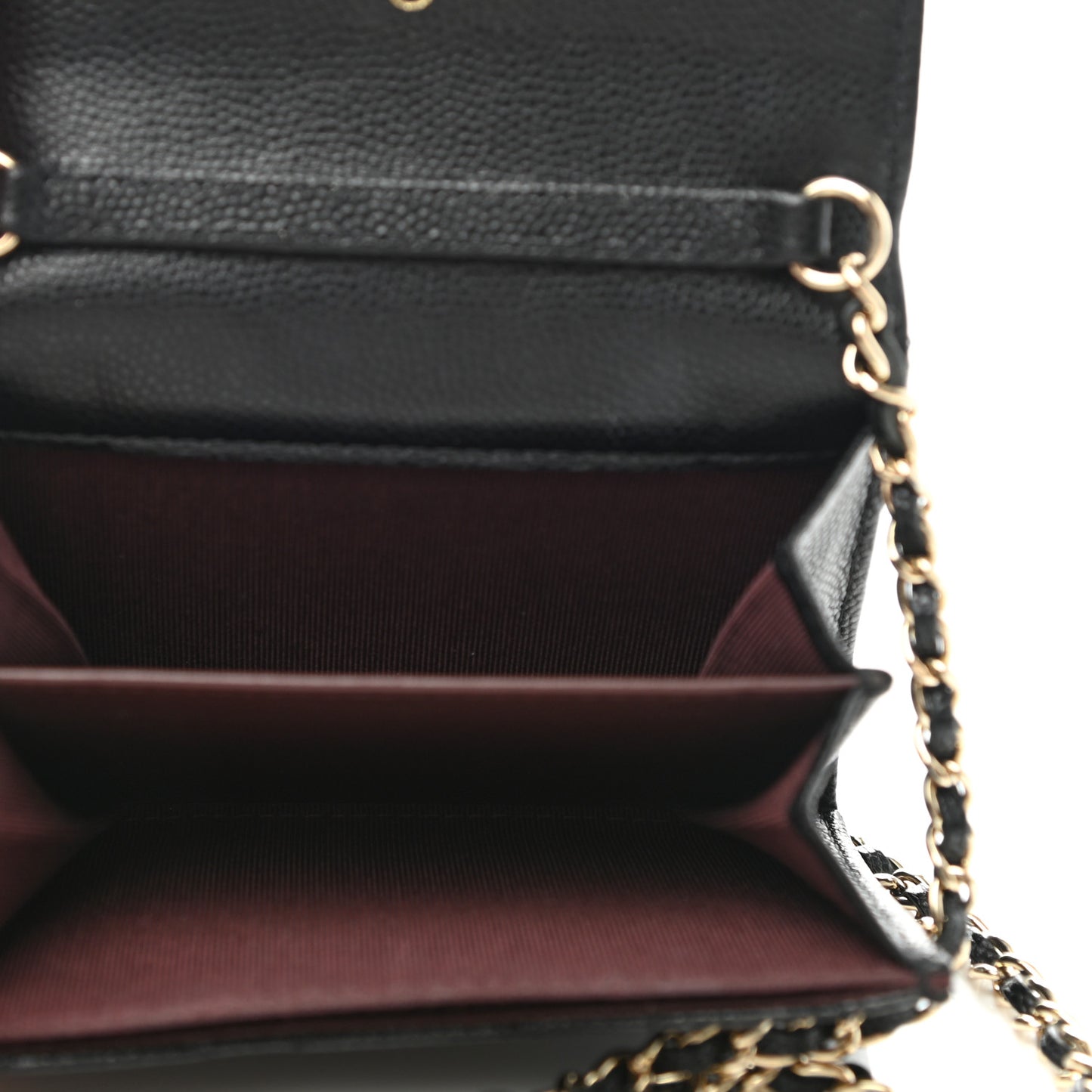 Caviar Quilted Flap Card Holder On Chain Black