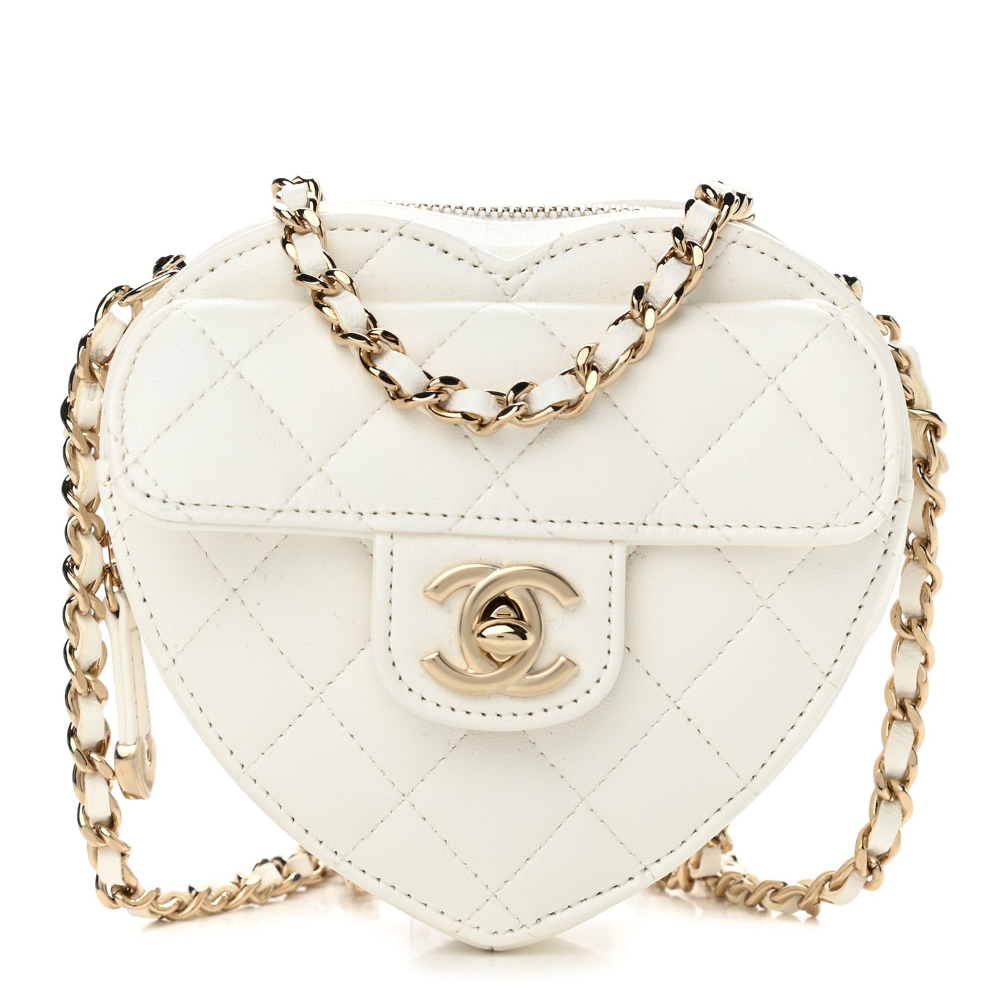 Lambskin Quilted CC In Love Heart Clutch With Chain White