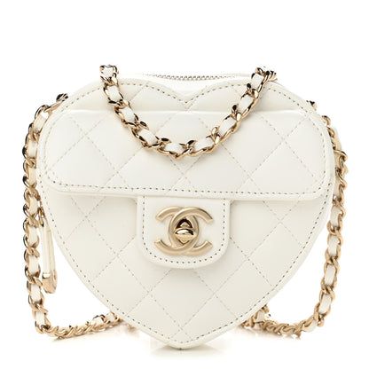 Chanel Lambskin Quilted CC In Love Heart Clutch With Chain White 1 of 11