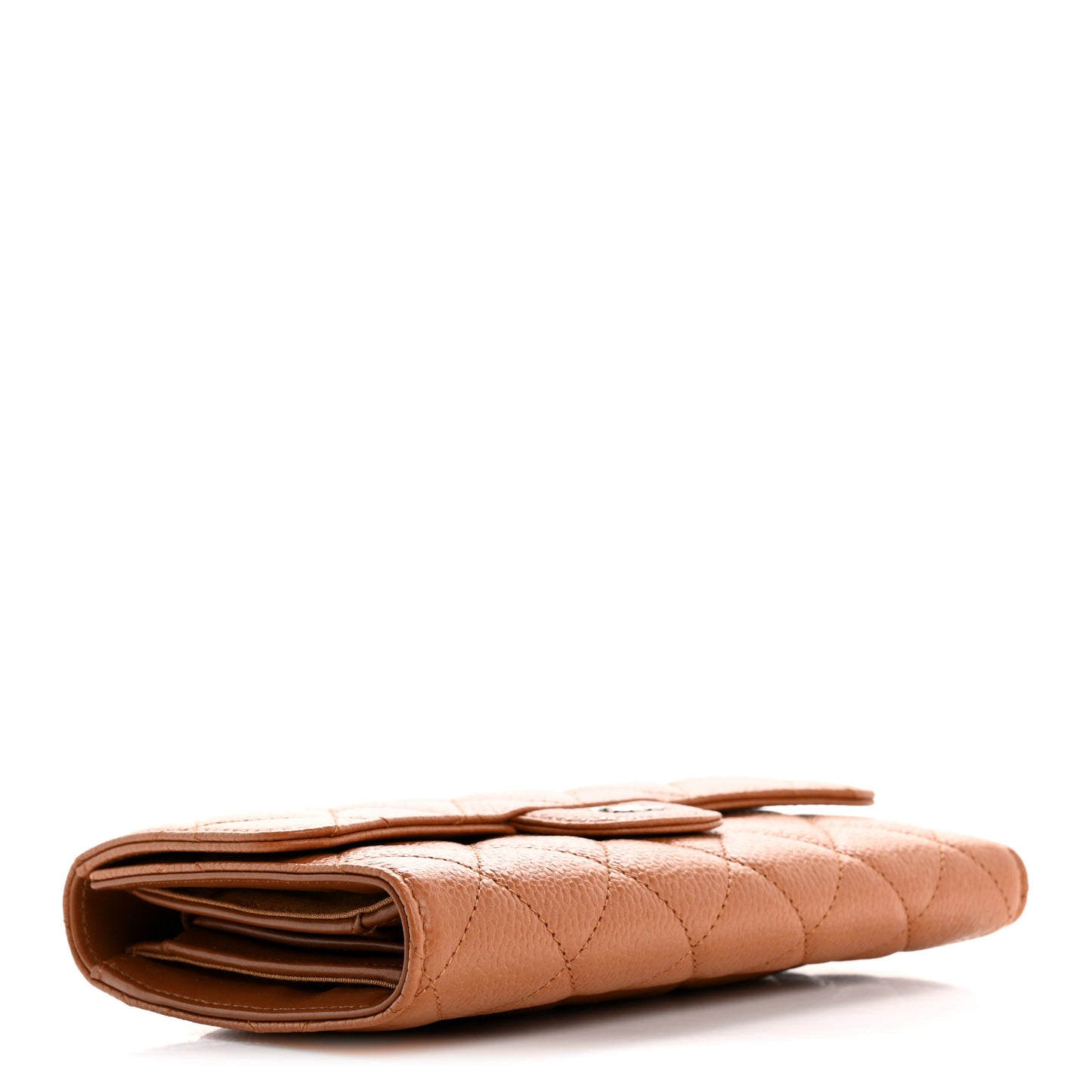 Caviar Quilted Large Flap Wallet Light Brown