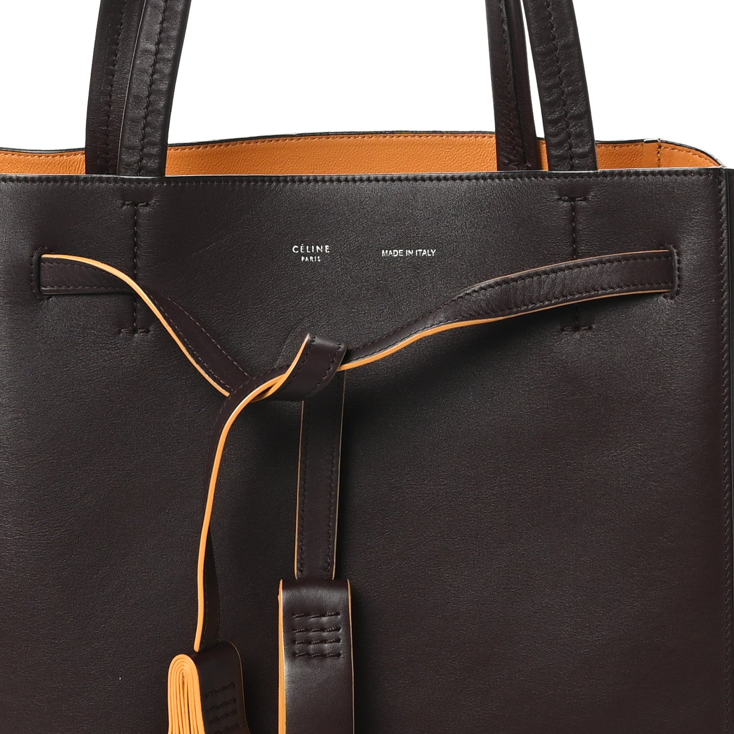 Celine Smooth Calfskin Small Tassel Cabas Phantom Burgundy Orange 7 of 9