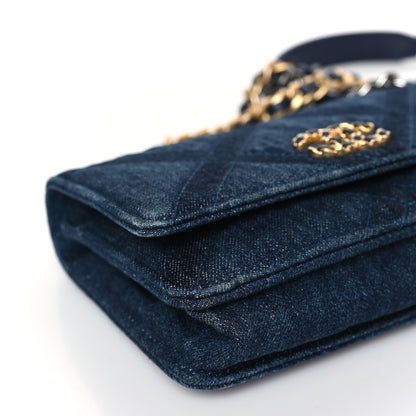 Chanel Denim Quilted Chanel 19 Wallet On Chain WOC Blue 9 of 11