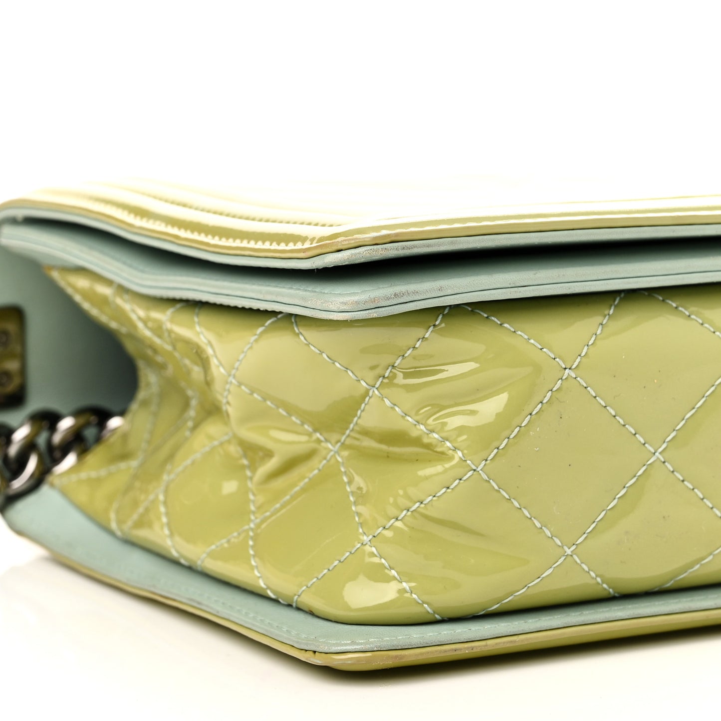Patent Chevron Quilted New Medium Boy Flap Green