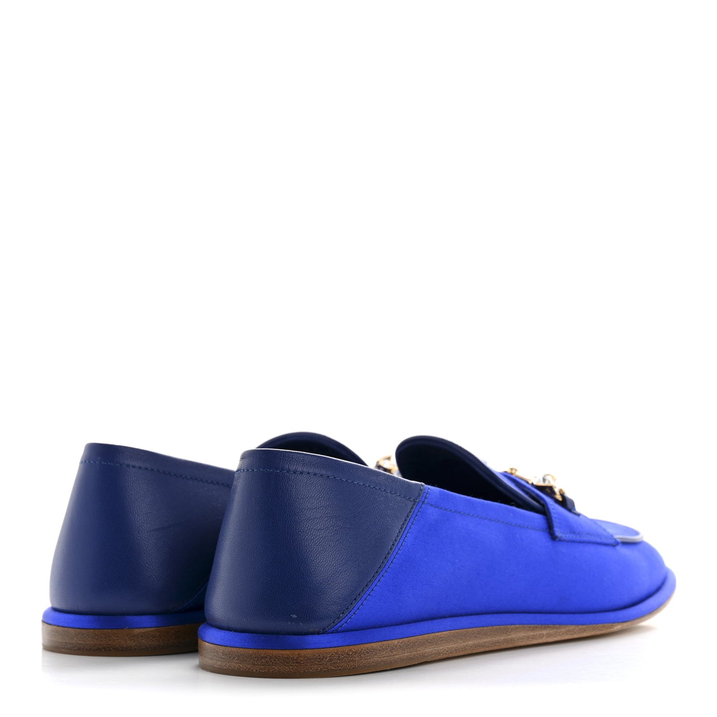 Satin Crystal Horsebit Slip On Loafers 36 Electric Blue