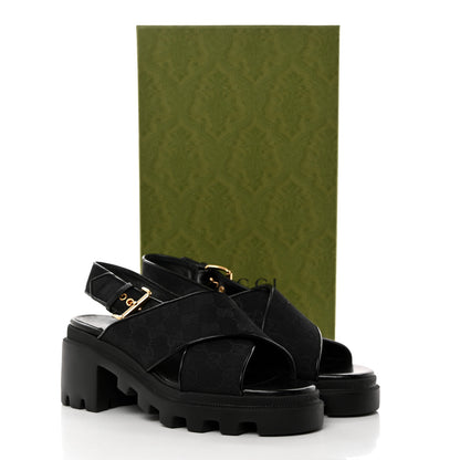 Gucci Monogram Granada Kid Trip 40/72mm Lug Sole Sandals 39 Black 3 of 9