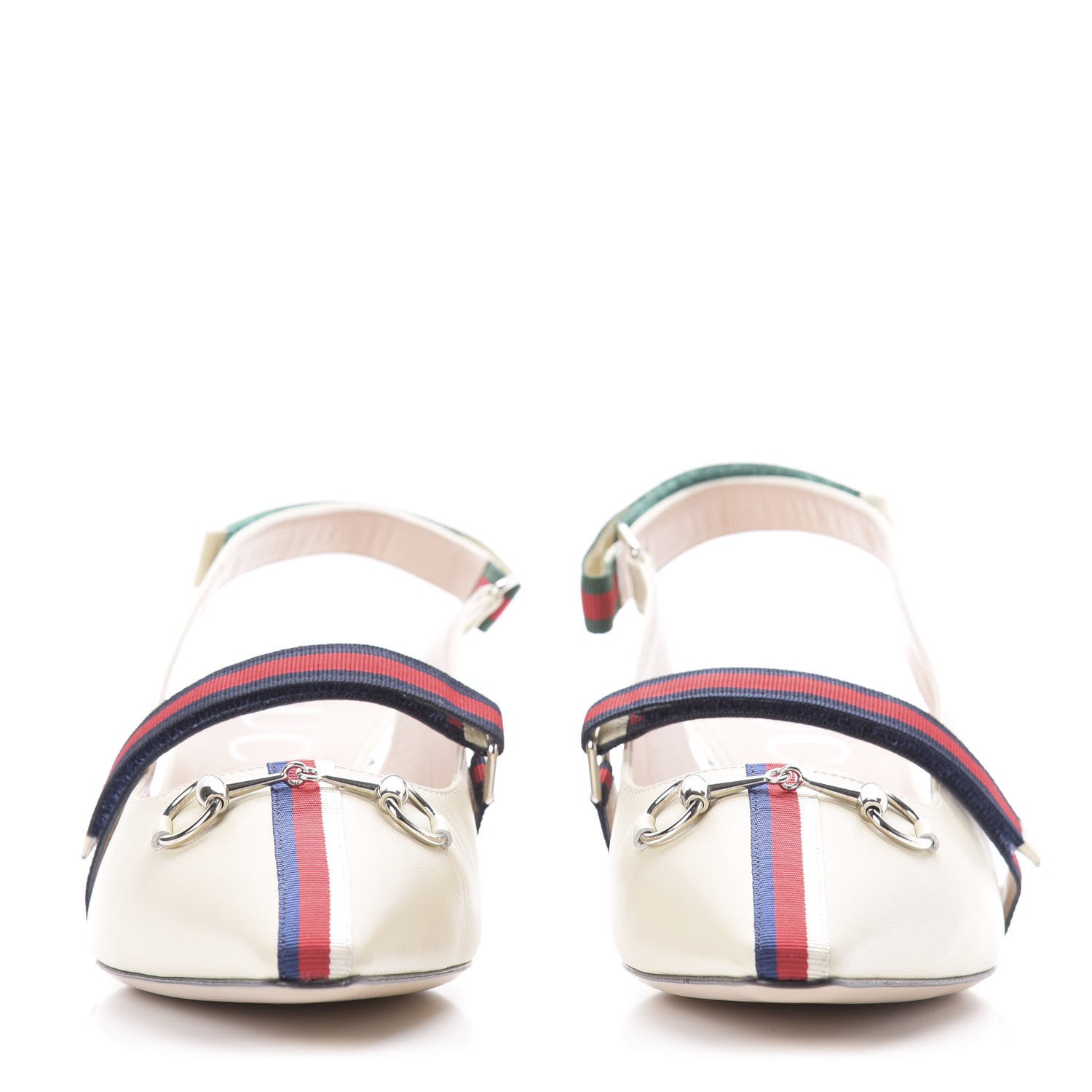 Gucci Malaga Kid Web Horsebit Low Heel Slingback Pumps 40 Vintage White 2 of 12