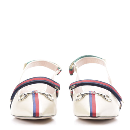 Gucci Malaga Kid Web Horsebit Low Heel Slingback Pumps 40 Vintage White 2 of 12