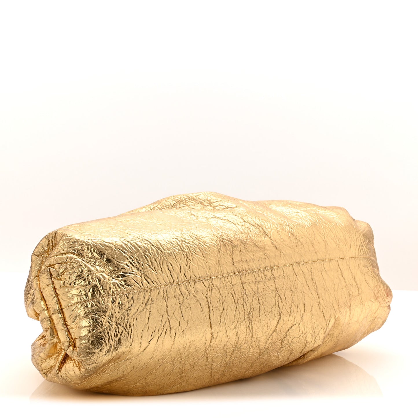 Metallic Crinkled Lambskin The Pouch Oversized Clutch Oro