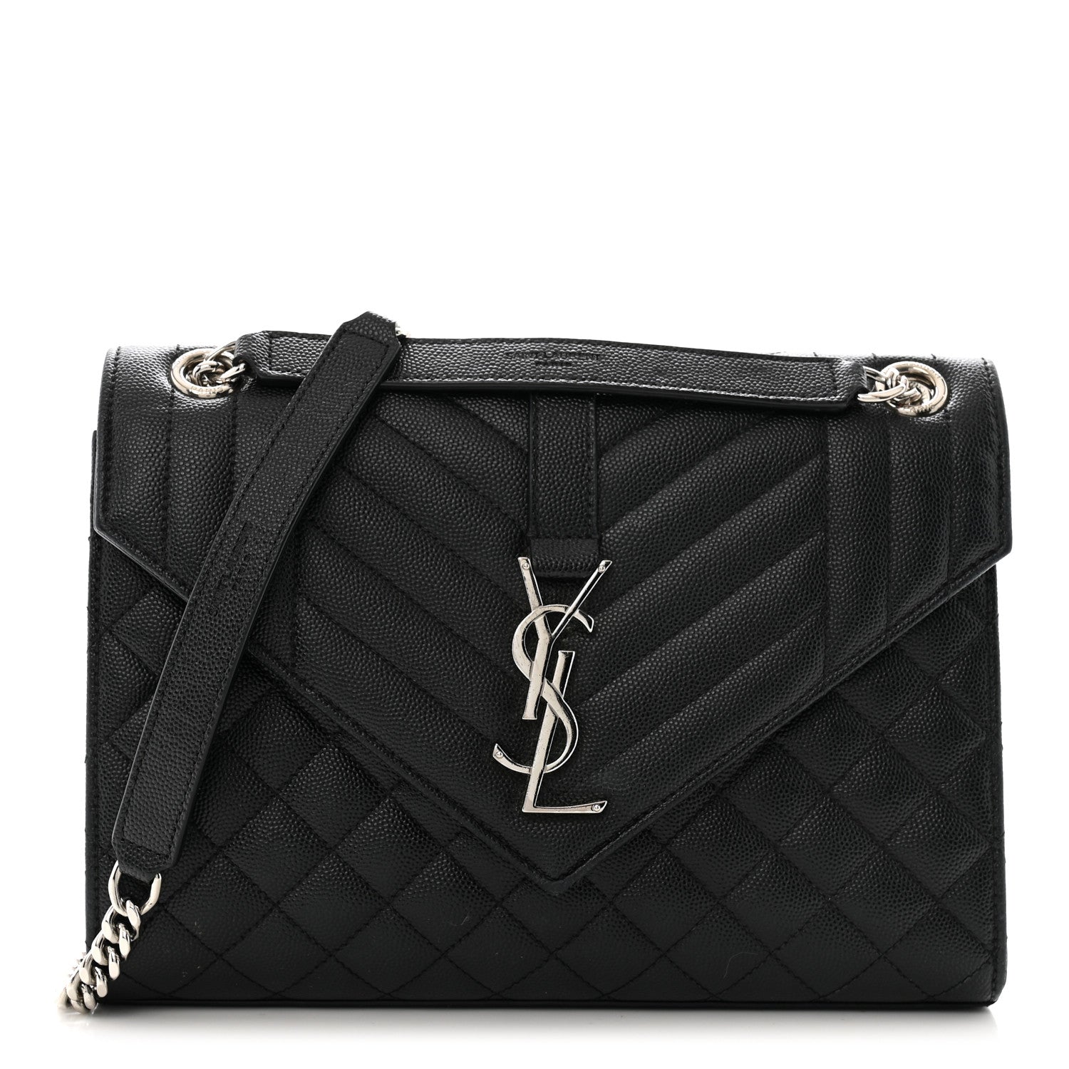 Saint Laurent Grain De Poudre Textured Mixed Matelasse Triquilt Medium Monogram Satchel Black 1 of 14