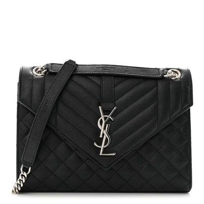 Saint Laurent Grain De Poudre Textured Mixed Matelasse Triquilt Medium Monogram Satchel Black 1 of 14