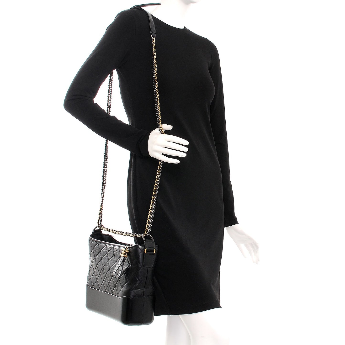 Aged Calfskin Quilted Medium Gabrielle Hobo Black