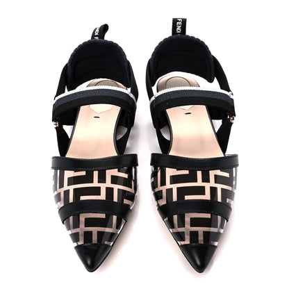 Fendi PVC Calfskin FF Colibri Slingback Ballerina Flats 37.5 Tobacco Moro Black Militare 3 of 10