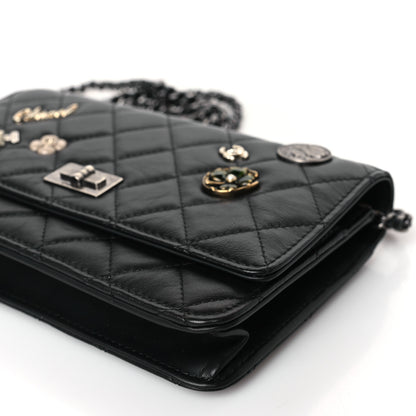 Chanel Aged Calfskin Quilted Lucky Charms 2.55 Reissue Wallet On Chain WOC Black 10 of 11