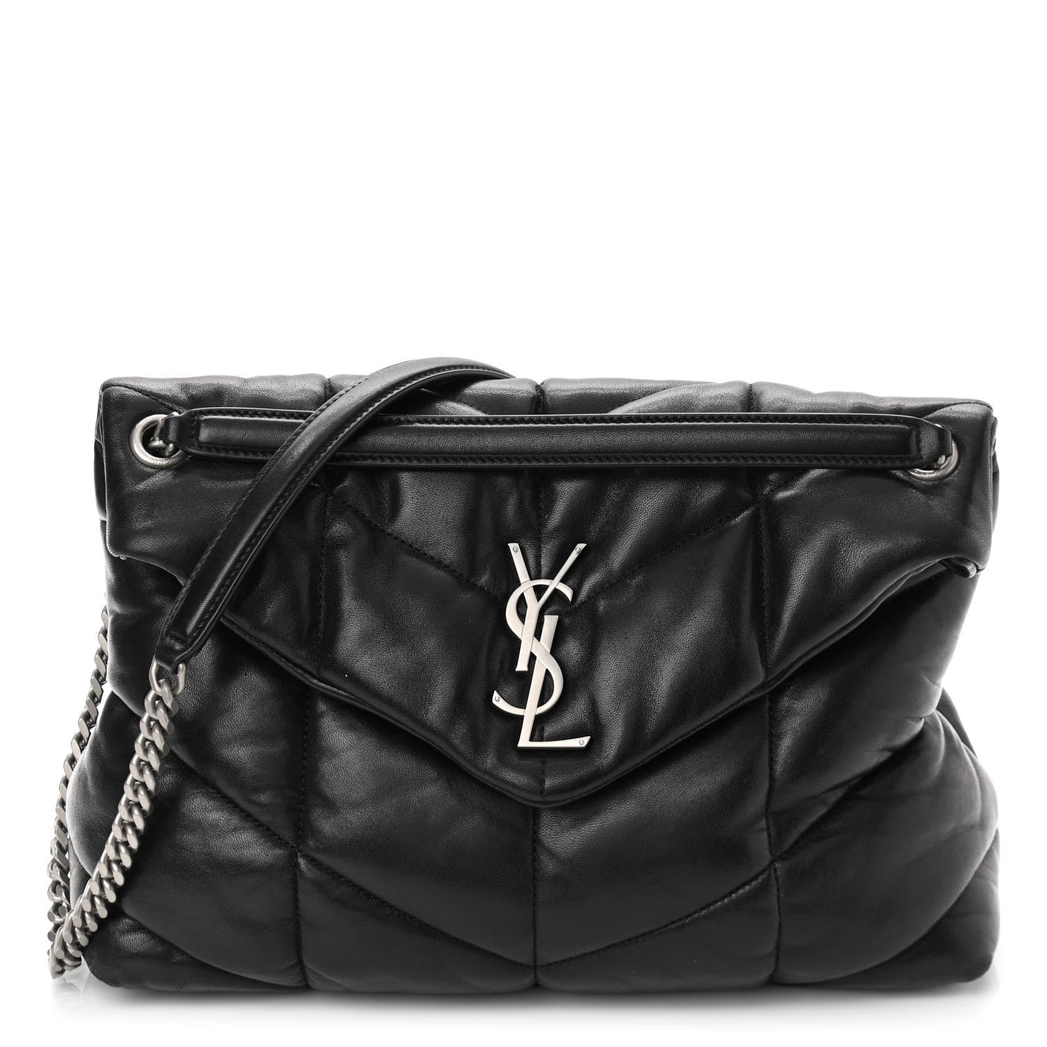 Saint Laurent Lambskin Quilted Medium Loulou Puffer Monogram Chain Satchel Black 1 of 13