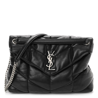 Saint Laurent Lambskin Quilted Medium Loulou Puffer Monogram Chain Satchel Black 1 of 13