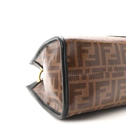 Fendi Glazed Fabric Vitello Century Plexiglass FF 1974 Stamp Patch Small Runaway Shopper Tote Mogano Panna Black 9 of 10