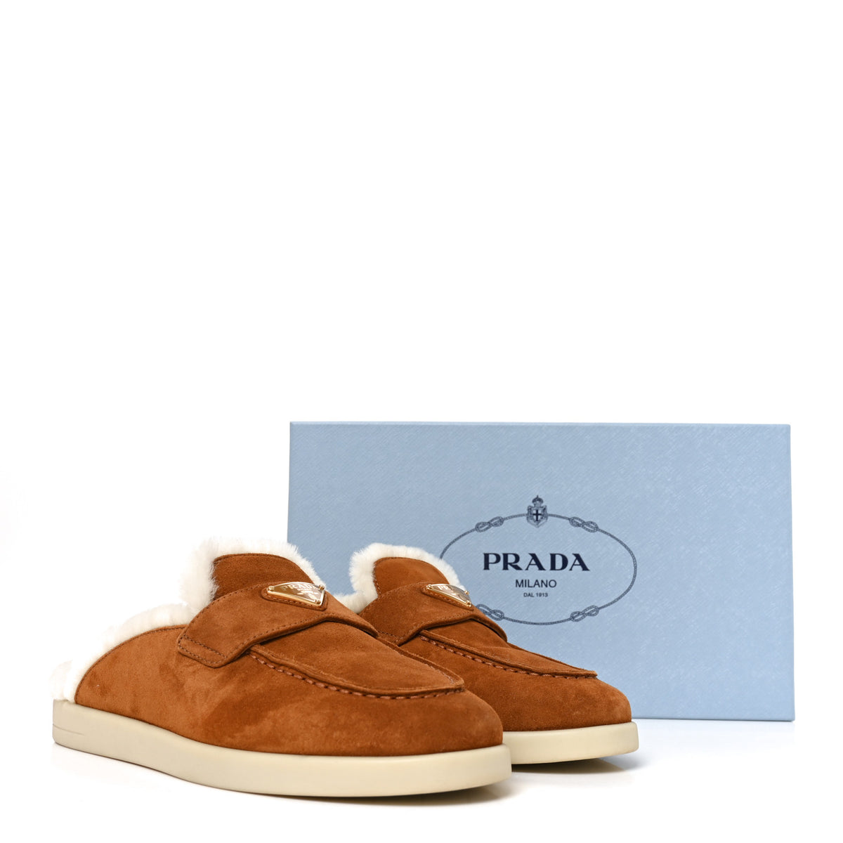 Vitello Scamosciato Triangle Logo Loafer Mules 36 Cognac